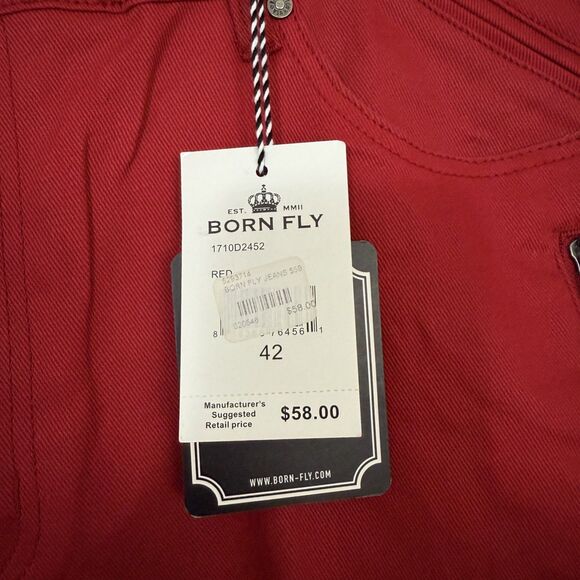 NWT Born Fly Men's 42x32 Red Zipper Pockets Cotton Stretch Straight Leg Jeans - Picture 4 of 8